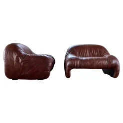 Pamono Bonanza Armchairs in Brown Leather by Tobia & Afra Scarpa for C & B Italia, 1970s, Set of 3 Clearance