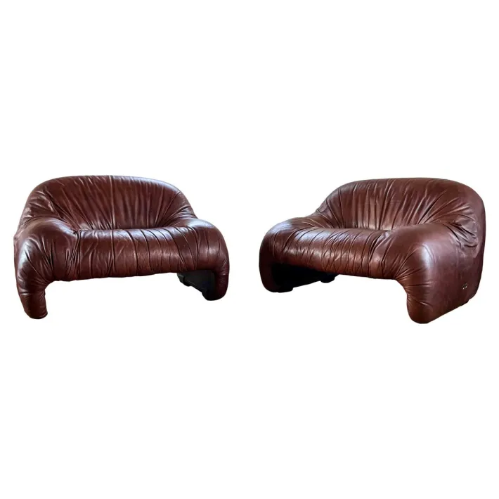 Pamono Bonanza Armchairs in Brown Leather by Tobia & Afra Scarpa for C & B Italia, 1970s, Set of 3 Clearance