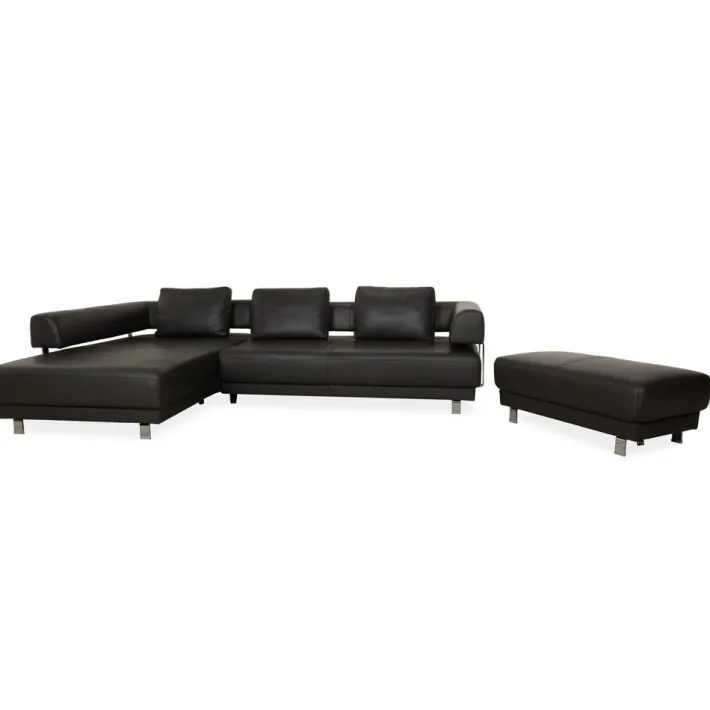 Pamono Brand Face Corner Sofa and Ottoman in Dark Grey Leather from Ewald Schillig, Set of 2 Best