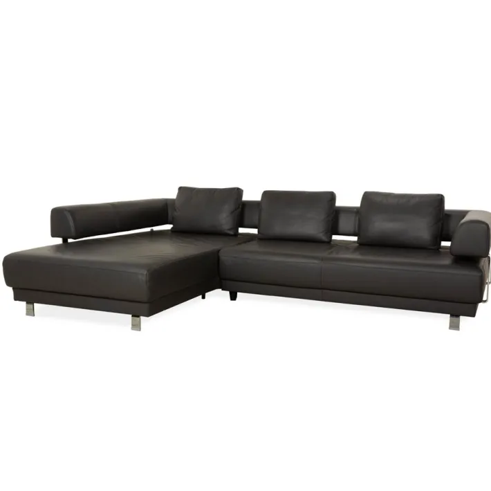 Pamono Brand Face Corner Sofa and Ottoman in Dark Grey Leather from Ewald Schillig, Set of 2 Best