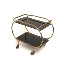 Pamono Brass and Black Glass Bar Cart by Grünstadt, 1970s Hot