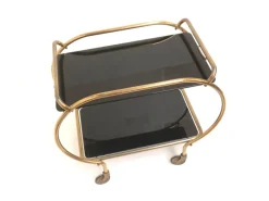 Pamono Brass and Black Glass Bar Cart by Grünstadt, 1970s Hot