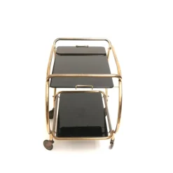 Pamono Brass and Black Glass Bar Cart by Grünstadt, 1970s Hot