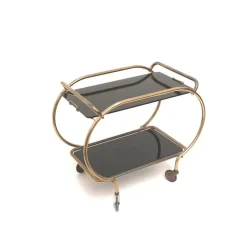 Pamono Brass and Black Glass Bar Cart by Grünstadt, 1970s Hot