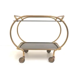 Pamono Brass and Black Glass Bar Cart by Grünstadt, 1970s Hot
