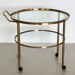Pamono Brass and Glass Serving Cart from Vereinigte Werkstätten Collection, 1960s Clearance
