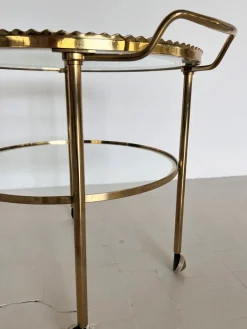 Pamono Brass and Glass Serving Cart from Vereinigte Werkstätten Collection, 1960s Clearance