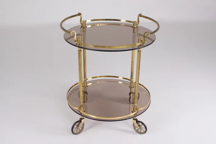 Pamono Brass and Smoked Glass Trolley, 1970s New