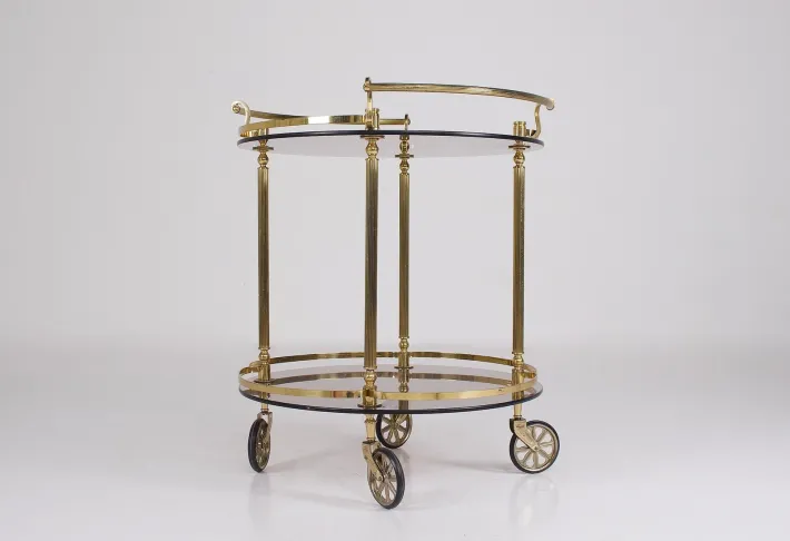 Pamono Brass and Smoked Glass Trolley, 1970s New