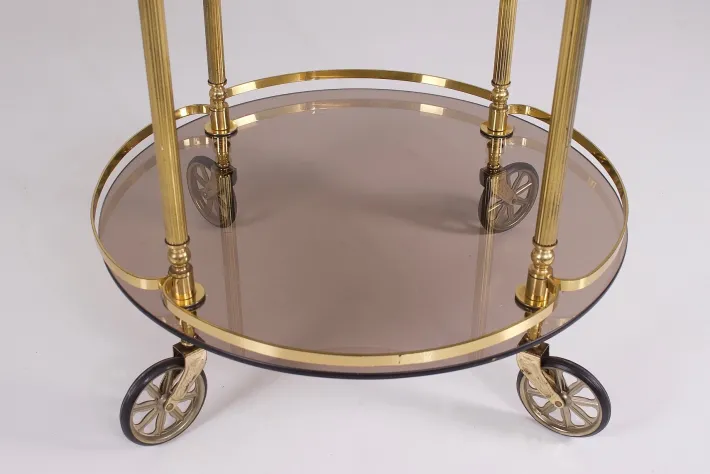 Pamono Brass and Smoked Glass Trolley, 1970s New