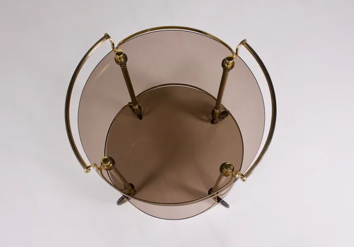 Pamono Brass and Smoked Glass Trolley, 1970s New