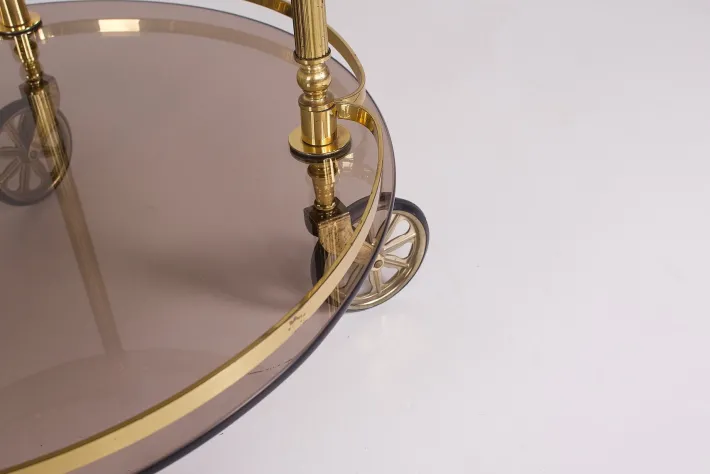Pamono Brass and Smoked Glass Trolley, 1970s New