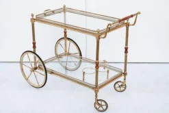Pamono Brass Bar Cart with Glass Tops, France, 1950s Clearance