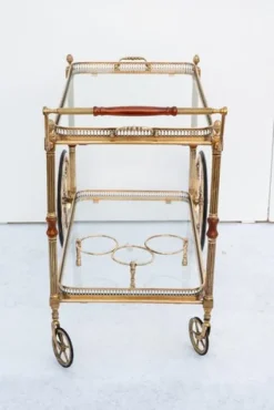 Pamono Brass Bar Cart with Glass Tops, France, 1950s Clearance