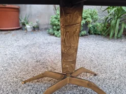 Pamono Brass Coffee Table with Oval Brown Marble Top, 1950s Discount