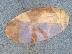 Pamono Brass Coffee Table with Oval Brown Marble Top, 1950s Discount