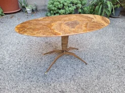 Pamono Brass Coffee Table with Oval Brown Marble Top, 1950s Discount