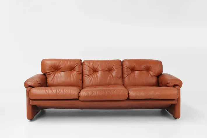 Pamono Brown Leather 3-Seater Sofa Coronado by Tobia Scarpa for B&b Italia, Italy, 1960s Hot