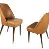 Pamono Brown Skai and Brass Chairs by Carlo Pagani for Cassina, 1956, Set of 2 New