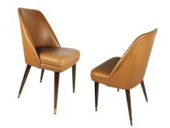 Pamono Brown Skai and Brass Chairs by Carlo Pagani for Cassina, 1956, Set of 2 New