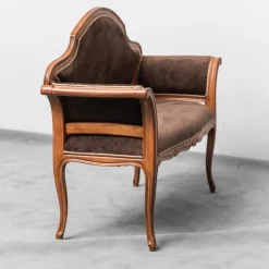 Pamono Brown Velvet and Wood Entrance Sofa Bench, 1950s Discount