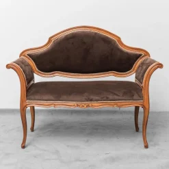 Pamono Brown Velvet and Wood Entrance Sofa Bench, 1950s Discount