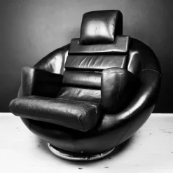 Pamono Brutalist Black Armchair from Boris Krstulović, Yugoslavia, Croatia, 1970s Online