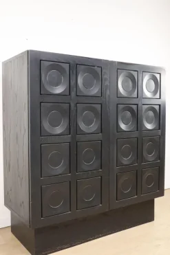 Pamono Brutalist Blackened Wood Sculptural Sideboard Cabinet, 1970s Outlet