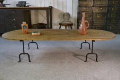 Pamono Brutalist Coffee Table in Oak and Wrought Iron, 1950s Clearance
