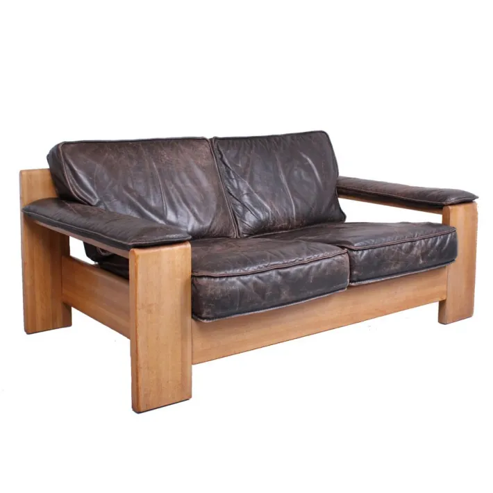 Pamono Brutalist Light Oak and Dark Leather Sofa by Harry de Groot for Leolux, 1970s Discount