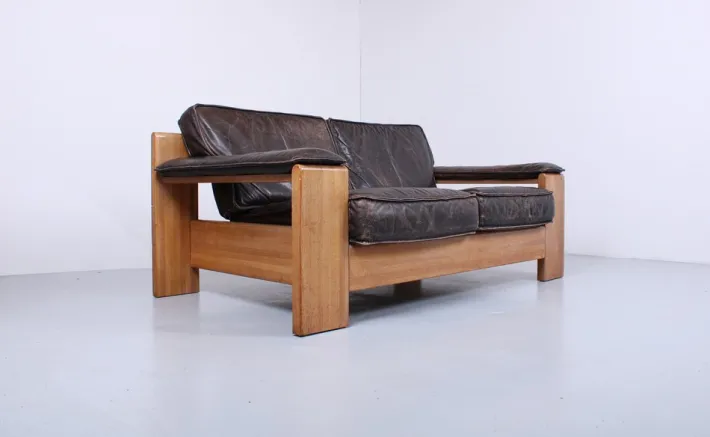 Pamono Brutalist Light Oak and Dark Leather Sofa by Harry de Groot for Leolux, 1970s Discount