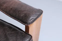 Pamono Brutalist Light Oak and Dark Leather Sofa by Harry de Groot for Leolux, 1970s Discount