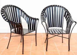 Pamono Brutalist Modernist Sculptural Iron Strap Garden Armchairs, 1980s, Set of 2 Sale