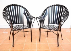 Pamono Brutalist Modernist Sculptural Iron Strap Garden Armchairs, 1980s, Set of 2 Sale