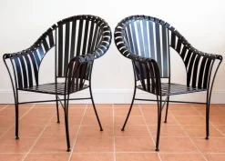Pamono Brutalist Modernist Sculptural Iron Strap Garden Armchairs, 1980s, Set of 2 Sale