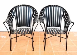 Pamono Brutalist Modernist Sculptural Iron Strap Garden Armchairs, 1980s, Set of 2 Sale