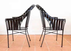 Pamono Brutalist Modernist Sculptural Iron Strap Garden Armchairs, 1980s, Set of 2 Sale