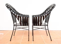Pamono Brutalist Modernist Sculptural Iron Strap Garden Armchairs, 1980s, Set of 2 Sale