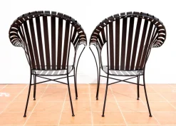 Pamono Brutalist Modernist Sculptural Iron Strap Garden Armchairs, 1980s, Set of 2 Sale