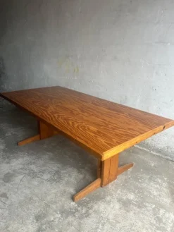 Pamono Brutalist Pine Trestle Table in the style of Pierre Chapo, 1970s Outlet