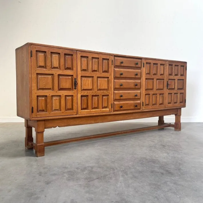 Pamono Brutalist Style Spanish Sideboard in Oak, 1970s Clearance
