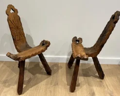 Pamono Brutalist Tripod Low Chairs, Set of 2 Clearance