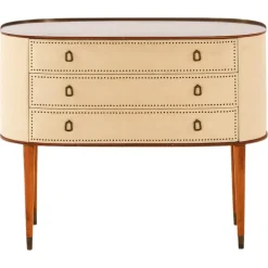 Pamono Bureau in Mahogany and White Artificial Leather attributed to Halvdan Pettersson, 1950s Clearance