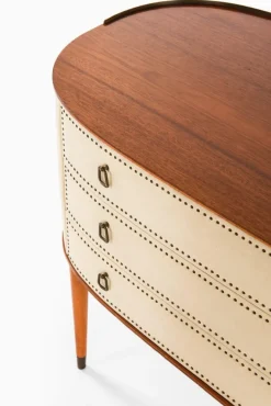 Pamono Bureau in Mahogany and White Artificial Leather attributed to Halvdan Pettersson, 1950s Clearance