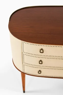 Pamono Bureau in Mahogany and White Artificial Leather attributed to Halvdan Pettersson, 1950s Clearance