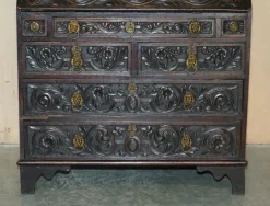 Pamono Carved English Oak Library Desk with Lions Head Brass Handles, 1860s New