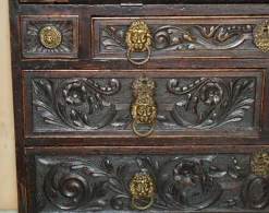 Pamono Carved English Oak Library Desk with Lions Head Brass Handles, 1860s New