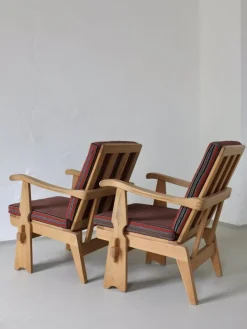 Pamono Carved Pine Lounge Chairs, Scandinavia, 1970s, Set of 2 New