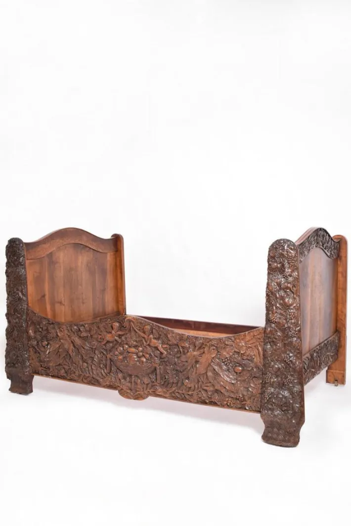Pamono Carved Walnut Bed, End of 19th Century Sale