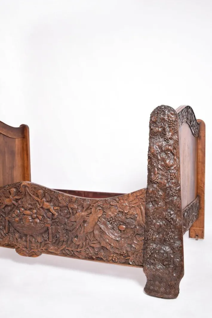 Pamono Carved Walnut Bed, End of 19th Century Sale